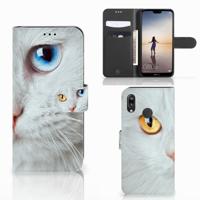 Huawei P20 Lite | Telefoonhoesje | Met pasjeshouder | Witte Kat