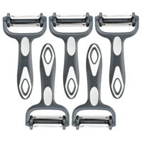Dunschiller Profi - 5x - grijs/wit - kunststof - 15 cm - aardappelschiller met 3 mesjes
