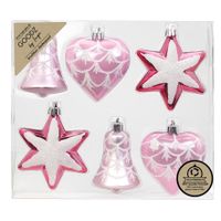 Kersthangers/kerstballen figuurtjes - 6x st - roze - 9 cm -kunststof