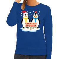 Foute kersttrui - sweater - pinguin vriendjes - blauw - voor dames - Kersttruien