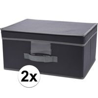 2x Grijze opbergdozen/opbergboxen met vaste deksel 39 cm - thumbnail