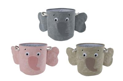 Opbergmand Olifant grijs/beige/roze 3 assorti stof