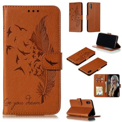 Feather patroon Litchi textuur horizontale Flip lederen draagtas met portemonnee & houder & kaartsleuven voor iPhone XS Max (bruin)