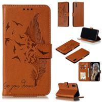 Feather patroon Litchi textuur horizontale Flip lederen draagtas met portemonnee & houder & kaartsleuven voor iPhone XS Max (bruin)