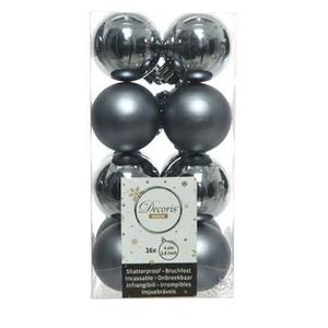 16x Kunststof kerstballen glanzend/mat grijsblauw 4 cm kerstboom versiering/decoratie   -