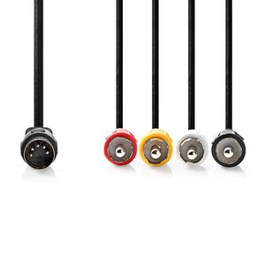 Nedis DIN-Audiokabel | DIN 5-Pins Male | 4x RCA Male | Vernikkeld | 1.00 m | Rond | PVC | Zwart | Label - CAGL20400BK10