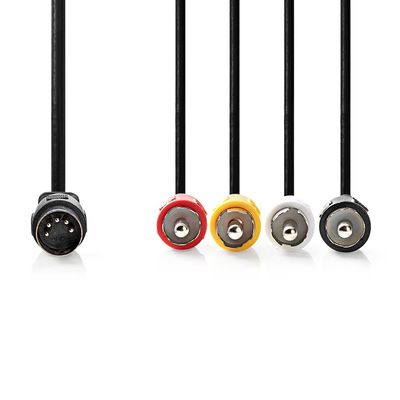 Nedis DIN-Audiokabel | DIN 5-Pins Male | 4x RCA Male | Vernikkeld | 1.00 m | Rond | PVC | Zwart | Label - CAGL20400BK10