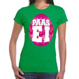 Paasei t-shirt groen met roze ei voor dames