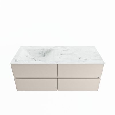 MONDIAZ VICA-DLUX 120cm badmeubel onderkast Linen 4 lades. Inbouw wastafel CLOUD links 1 kraangat, kleur Opalo.