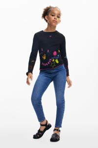 Rib T-shirt met neonprints - BLACK - 7/8