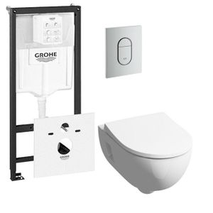 Geberit 300 basic toiletset inclusief Grohe inbouwreservoir en Grohe Arena bedieningsplaat mat chroom 0729205/0729241/sw398922/