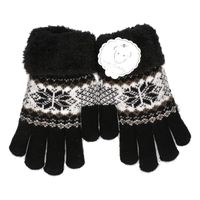 Gebreide winter handschoenen zwart zwart met pluche voor meisjes - thumbnail