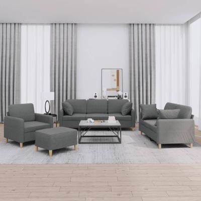 4-delige Loungeset met kussens stof donkergrijs