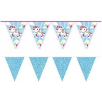 2x Eenhoorns thema vlaggenlijnen print en blauwe glitters kinderfeestje/kinderpartijtje versiering/decoratie - Vlaggenli - thumbnail