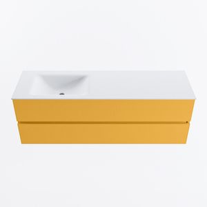 MONDIAZ VICA 150cm badmeubel onderkast Ocher 2 lades. Wastafel CLOUD links 1 kraangat, kleur Talc.