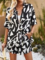 Shirt Collar Casual Geometric Two-Piece Set