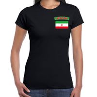Iran t-shirt met vlag zwart op borst voor dames - thumbnail