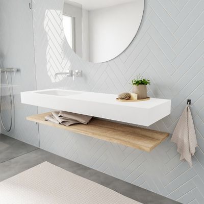 Mondiaz Alan badmeubel 150 cm planchet washed oak vrijhangend wastafel links zonder kraangat wit