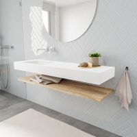Mondiaz Alan badmeubel 150 cm planchet washed oak vrijhangend wastafel links zonder kraangat wit