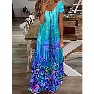 Dames Casual jurk Hemdjurk Lange jurk maxi-jurk Wit blauw Groen Korte mouw Bloemig Afdrukken Lente Zomer Strakke ronde hals Basic Dagelijks Vakantie Zomerjurk 2023 S M L XL XXL 3XL Lightinthebox