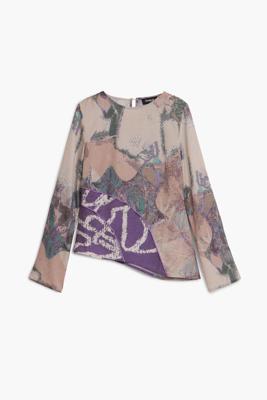 Asymmetrisch bedrukt T-shirt - BROWN - S