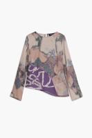 Asymmetrisch bedrukt T-shirt - BROWN - S