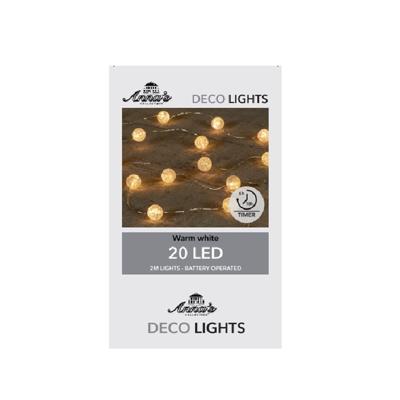 Anna's Collection?LED Lichtslinger/lichtsnoer - 20 led bolletjes - 200 cm - warm wit - batterijen