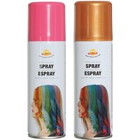 Carnaval verkleed haar verf/spray - roze en goud - spuitbus - 125 ml - thumbnail