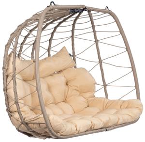 Hangstoel Tweepersoons 'Egg Duo' Taupe - Zwart - 200 kg - Tropilex