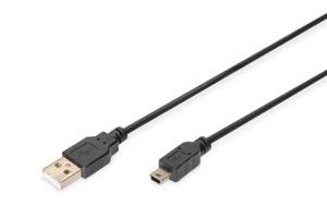 Digitus USB-kabel USB 2.0 USB-A stekker, USB-mini-B stekker 1.00 m Zwart Rond, Afgeschermd (dubbel) AK-300130-010-S