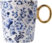 Heinen Delfts Blauw mok keramiek sierlijke bloem 8.5x9.5cm delfts blauw