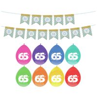 Verjaardag 65 jaar geworden versiering - 16x thema ballonnen - 1x Happy Birthday slinger 300 cm