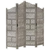 Kamerscherm 4 panelen handgesneden 160x165 cm mangohout grijs