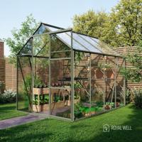 Royal Well Kate 2 tuinkas met veiligheidsglas en fundering - groengrijs