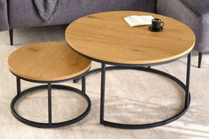 Set van 2 ronde salontafels ELEGANCE 80cm natuurlijk wild eiken design zwart metalen frame - 43642