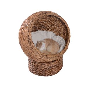 PawHut kattenmand rotan kattennest kattenbed met kussen huisdierbed bruin | Aosom Netherlands