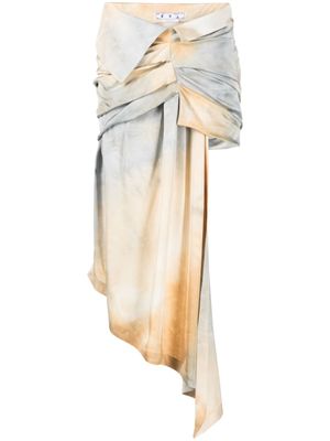 Off-White jupe asymétrique à imprimé tie-dye - Marron