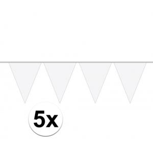 Party Vlaggenlijn puntvlaggetjes - 5x - kunststof - wit - 10 meter - Slinger - versiering