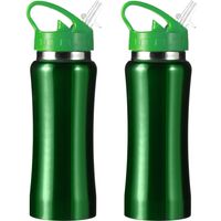 Set van 2x stuks luxe Drinkfles/waterfles 600 ml groen van RVS - thumbnail