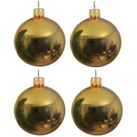 4x Gouden glazen kerstballen 10 cm glans - thumbnail