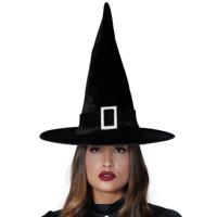 Heksenhoed zwart fluweel voor dames - Horror/halloween verkleed accessoire - Tovenaarshoeden