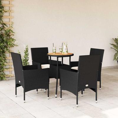 5-delige Loungeset met kussens poly rattan en acaciahout zwart