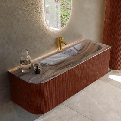 Badmeubel Mondiaz Kurve-Dlux | 135 cm | Meubelkleur Ruby | Wastafelkleur Sombra | Solid surface | Wasbak rechter zijde spoelbak | 1 kraangat