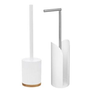 WC-/toiletborstel met toiletrolhouder set wit - Badkameraccessoireset