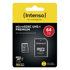 Intenso Premium microSDXC-kaart 64 GB Class 10, UHS-I Incl. SD-adapter