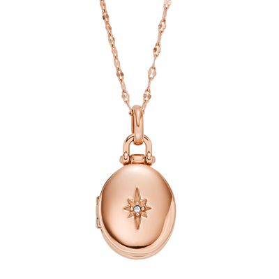 Fossil JF04429791 Ketting Locket staal rosekleurig-wit 45-50 cm