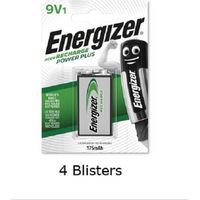 4 stuks (4 blisters a 1 stuk) Energizer 9V batterij oplaadbaar 175 mAh HR22 Rechargeable - thumbnail