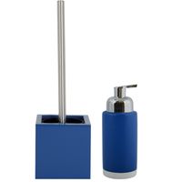 Toiletborstel in houder 38 cm/zeeppompje set Moods - mdf hout/keramiek - blauw - thumbnail