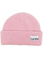 GANNI bonnet en maille intarsia à patch logo - Rose