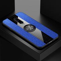 Voor OnePlus 7 Pro XINLI stiksels doek Textue schokbestendig TPU beschermhoes met ring houder (blauw)